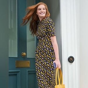 Boden Yellow and Black Floral Midi Dress
